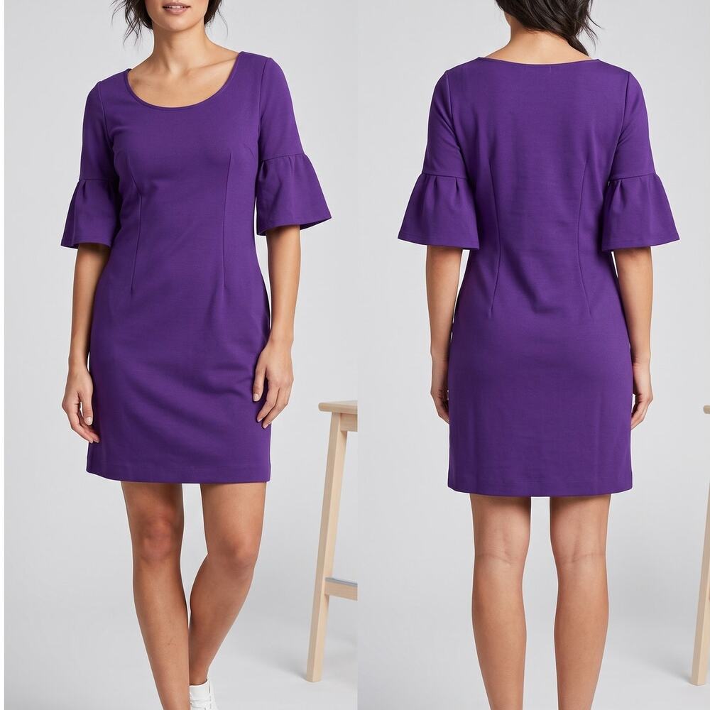 Ann Taylor LOFT Womens Size 0 Dress Purple Scoop Neck Bell Sleeve